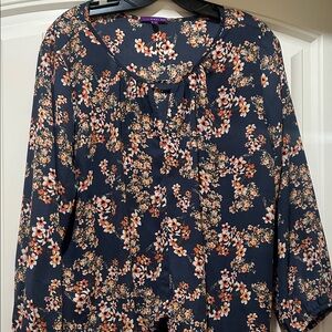 West Kei Floral Print Blouse - Navy and Orange